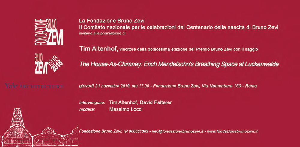 Premiazione di Tim Altenhof, vincitore del Premio Bruno Zevi 2018