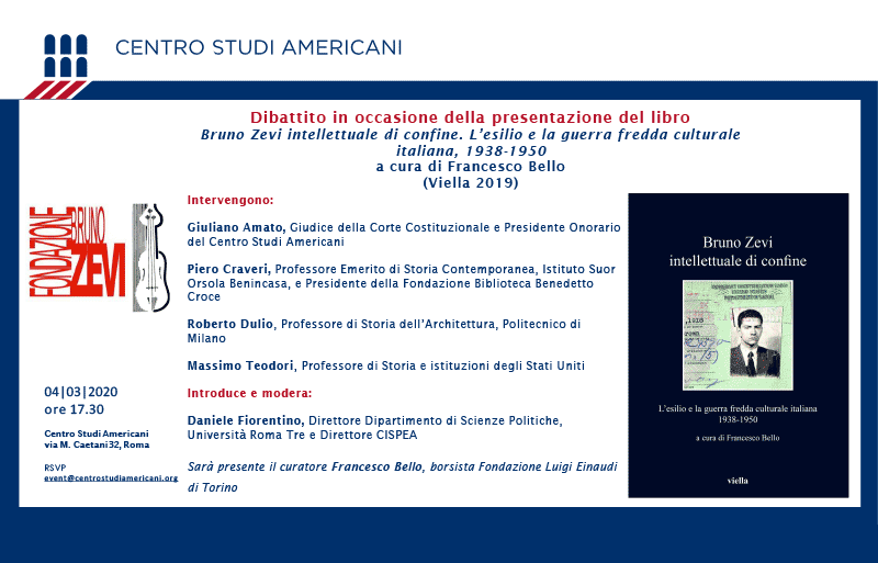 (Italiano) Presentazione del libro Bruno Zevi intellettuale di confine. L’esilio e la guerra fredda culturale italiana, 1938-1950