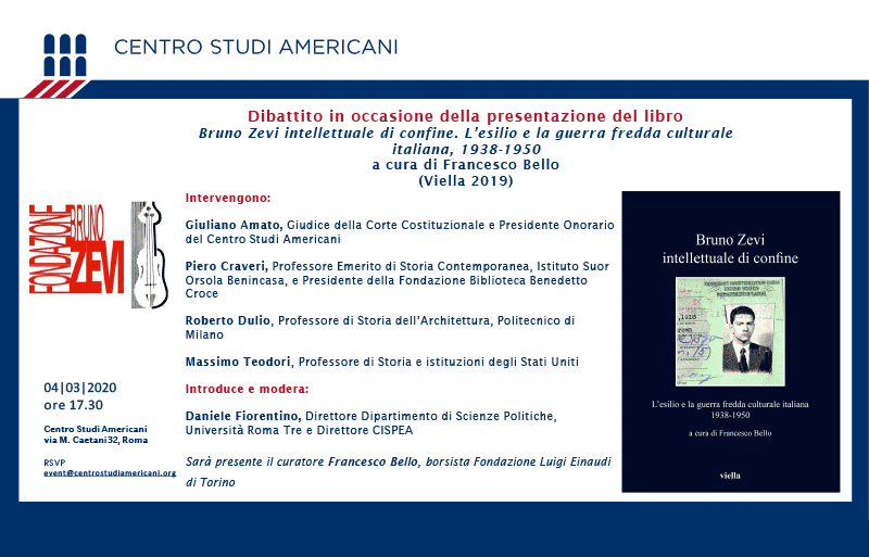 Presentazione del libro Bruno Zevi intellettuale di confine. L’esilio e la guerra fredda culturale italiana, 1938-1950